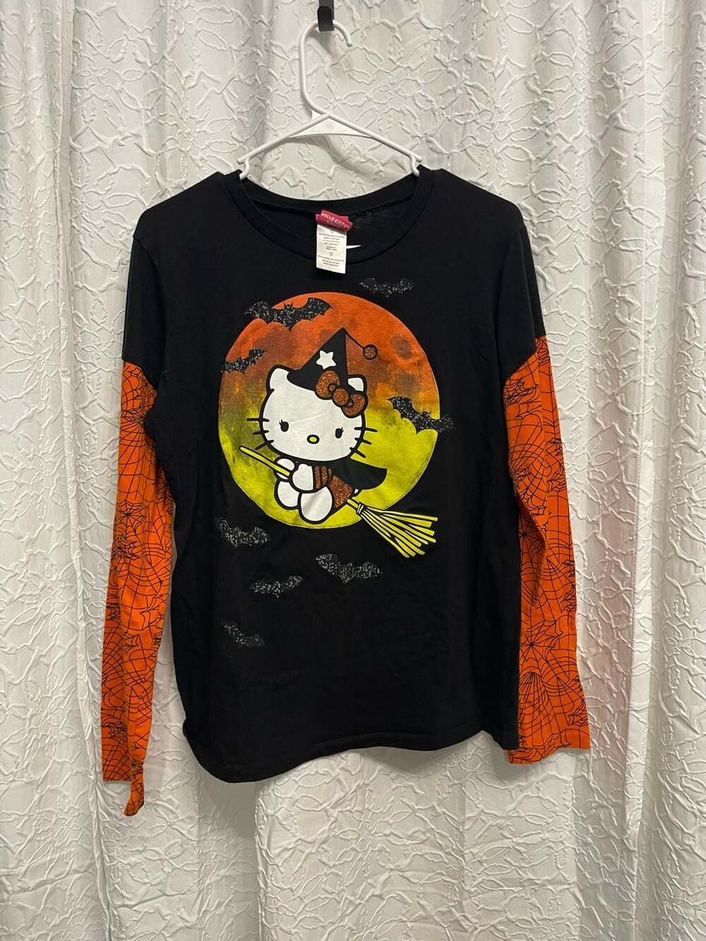 Hello Kitty Witch Halloween Long Sleeve Shirt Size XXG (19) Black Orange
